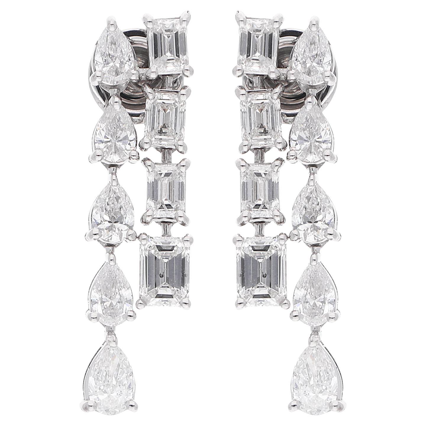 Moderne Boucles d'oreilles pendantes en or blanc massif 18k avec diamants émeraude et poire 3.75Ct SI/H en vente