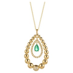 Emerald Pear Cut Triple Graduated Granulation Necklace in 18Kt Gold and Diamonds