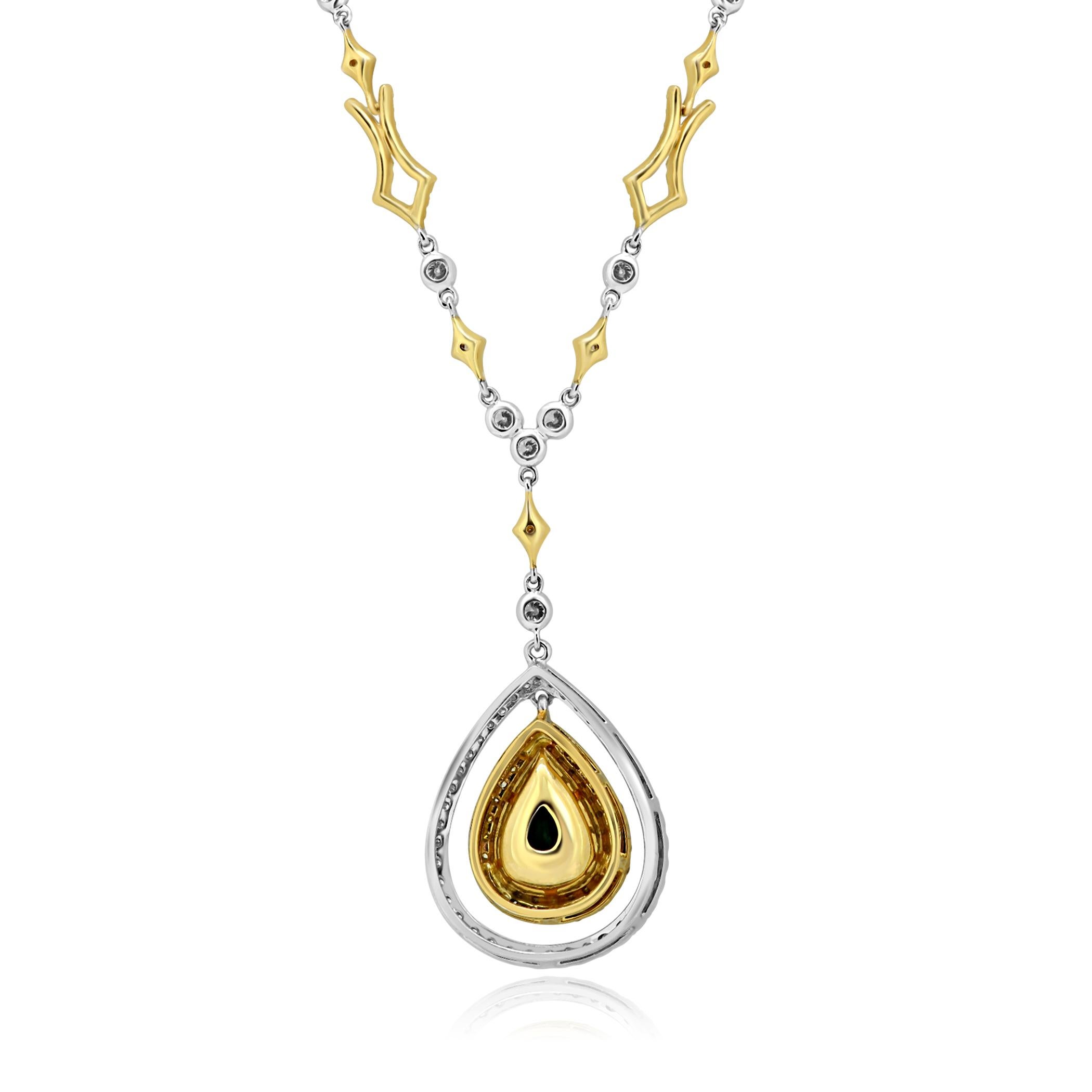 Pear Cut Emerald Pear Diamond Halo Two-Color Gold Drop Pendant Diamond by Yard Necklace