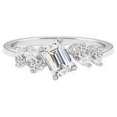 Emerald & Pear Diamond with 18K White Gold Statement Cluster Engagement Ring