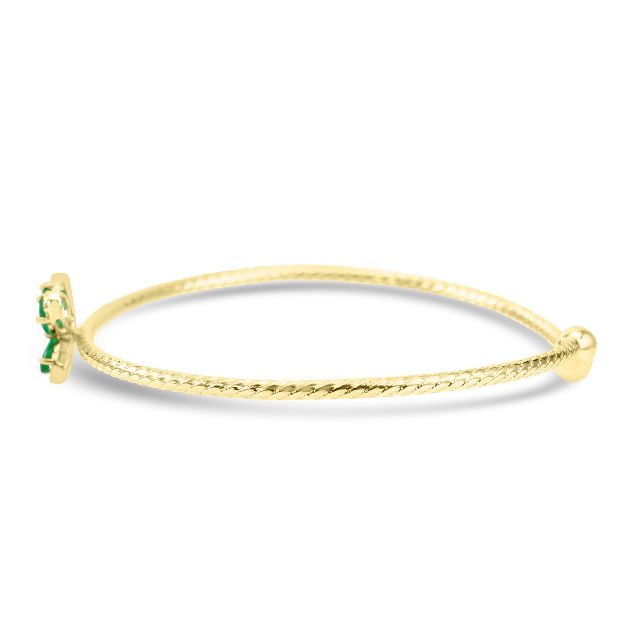 Smaragd Birne & Marquise Weißer Diamant Rund 14K Gelbgold Mode Flexi Armreif (Moderne) im Angebot