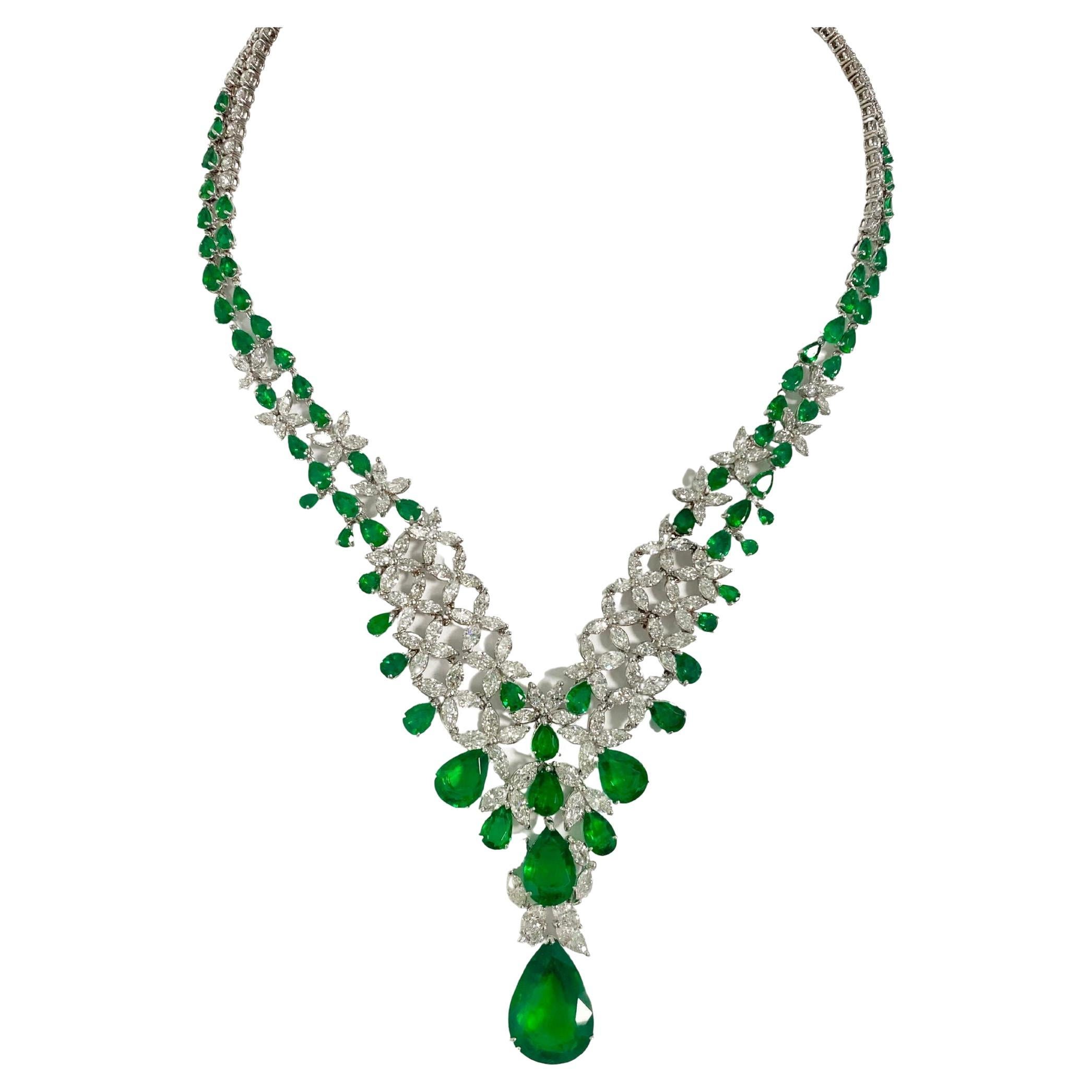 Emerald Pear Necklace 46.67 CT For Sale
