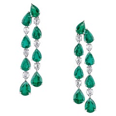 Emerald Pear Shape and Diamond Dangle Earring in 18k White Gold