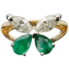 Emerald Pear Shape and Diamond Marquise Butterfly Ring