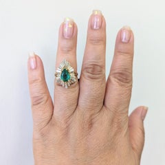 Emerald Pear Shape and White Diamond Cocktail Ring in 18K Yellow Gold