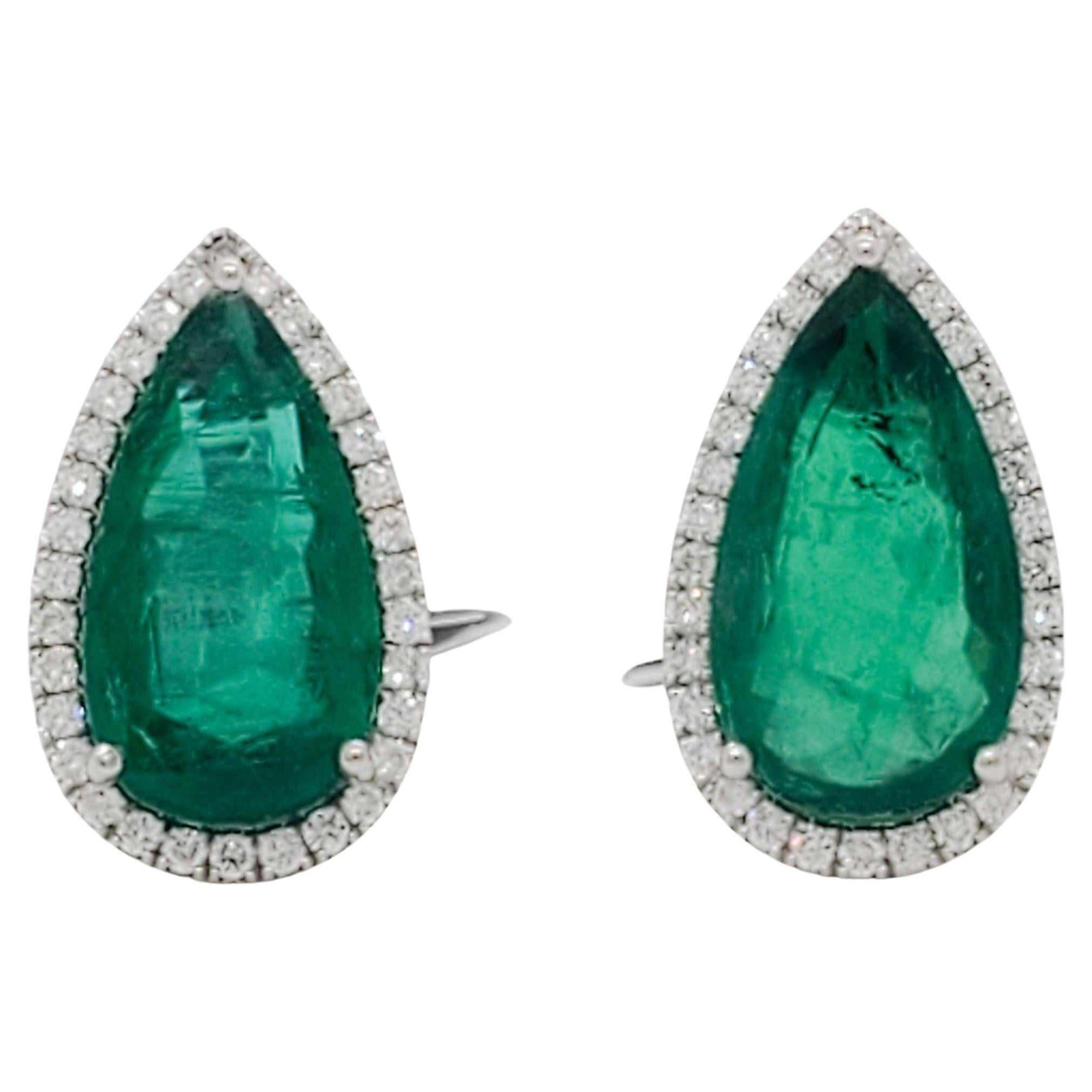 Cartier Emerald Diamond Platinum Clip and Post Earrings For Sale at