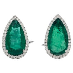 Emerald Pear Shape and White Diamond Earring Clips in Platinum