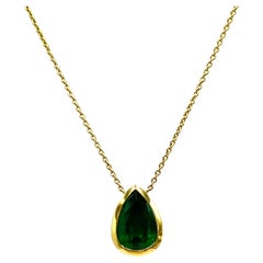 Emerald Pear Shape Bezel Necklace in 18K Yellow Gold