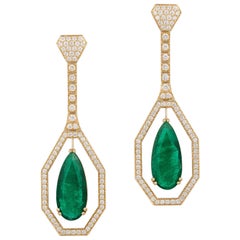 Goshwara Pear Shape Emerald Drops And Diamond Earrings