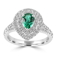 Emerald Pear & White Diamond Round 18 Karat Gold Fashion Bridal Engagement Ring