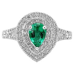 Emerald Pear & White Diamond Round 18 Karat Gold Fashion Bridal Engagement Ring