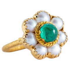Emerald Pearl 18k Gold Cluster Ring