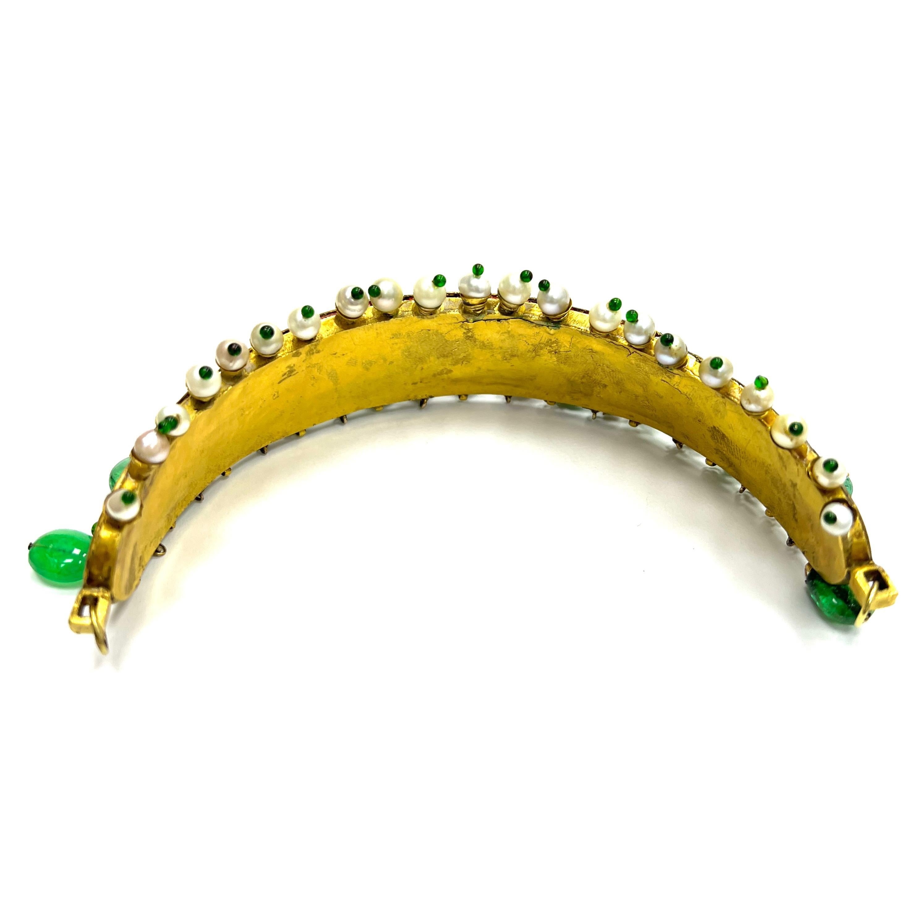 Smaragd Perle 18k Gelbgold Indische Kopfbedeckung Damen im Angebot