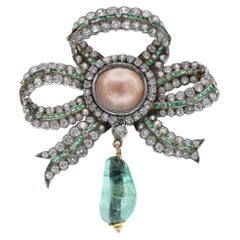 Emerald, Pearl, and Diamond Brooch