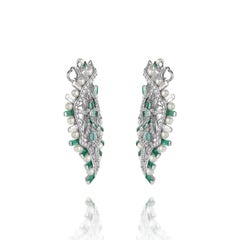Emerald, Pearl and Diamond Sculptural Earrings