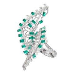 Emerald, Pearl and Diamond Sculptural Ring