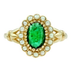Antique Emerald Pearl Cocktail Ring