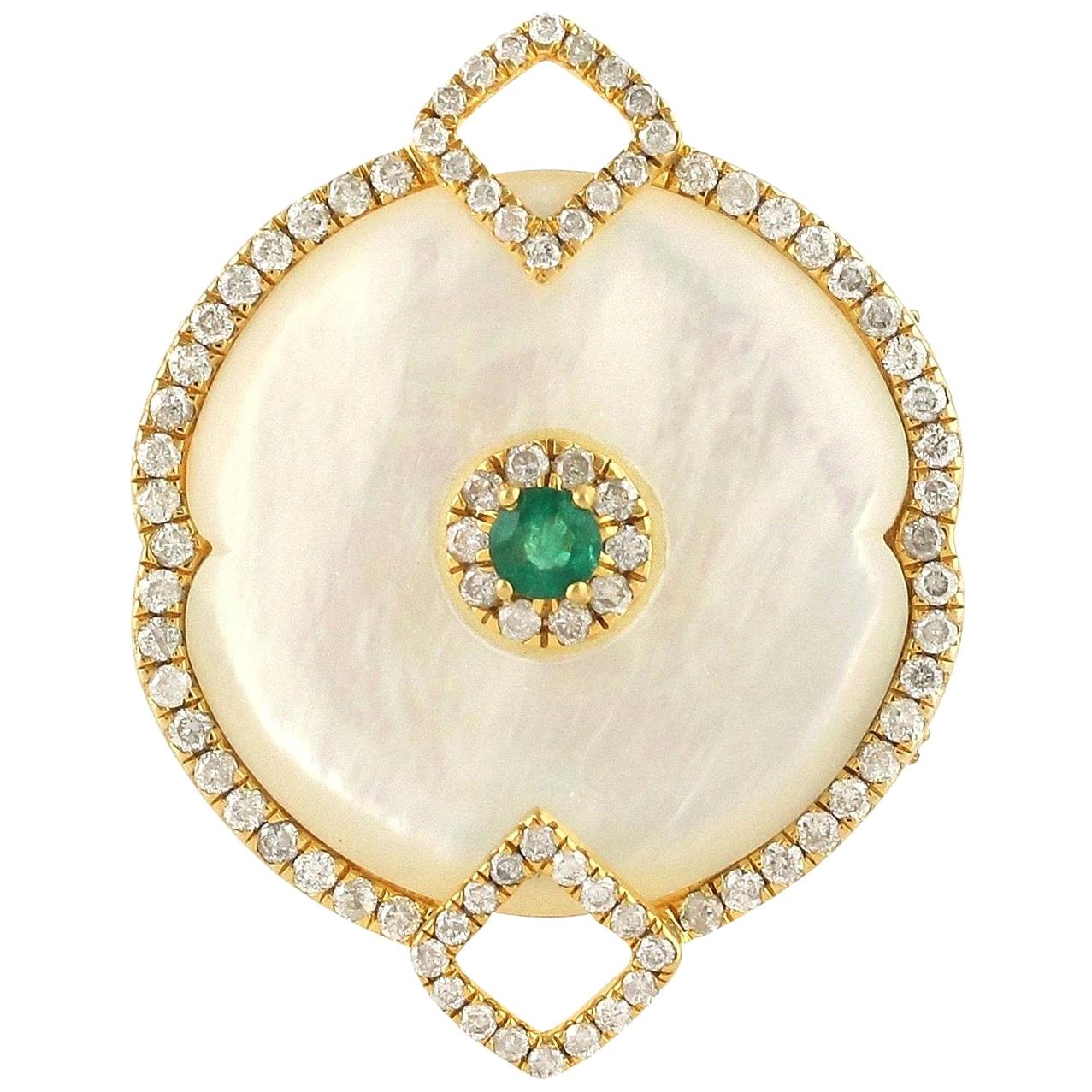 18 Karat Cocktail-Ring mit Smaragd, Perle und Diamant