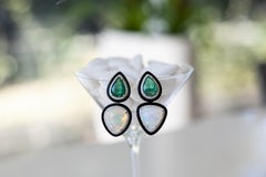 Emerald Pears of over 9.95 Cts and Trillion Opals and Diamond Earrings