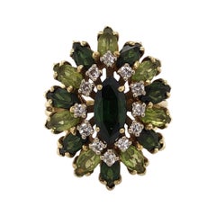 Vintage Emerald Peridot Diamond Cocktail Ring