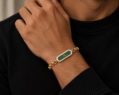 Emerald Personalized Initial Bracelet White Enamel 14K Gold by Meghna Jewels