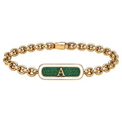 Emerald Personalized Initial Bracelet White Enamel 14K Gold by Meghna Jewels