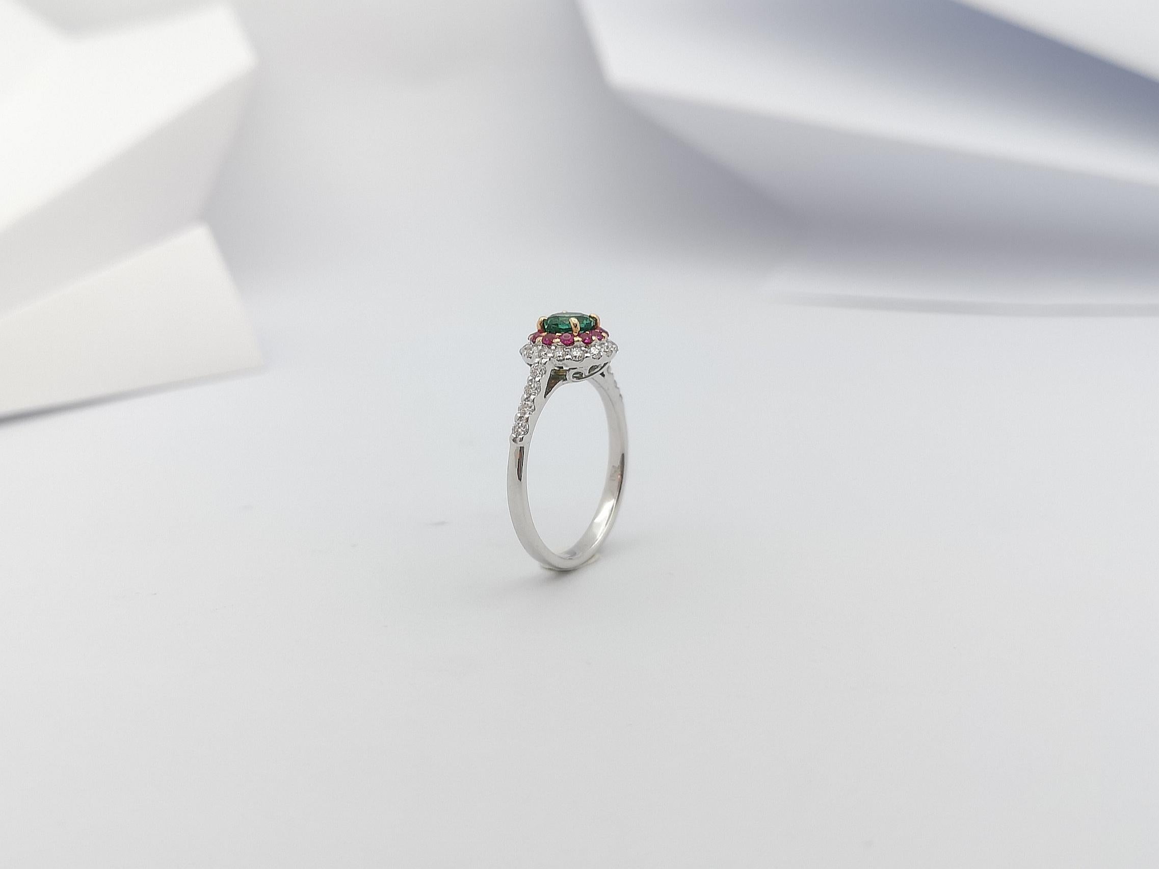 Emerald, Pink Sapphire and Diamond Ring Set in 18 Karat White Gold Settings For Sale 10