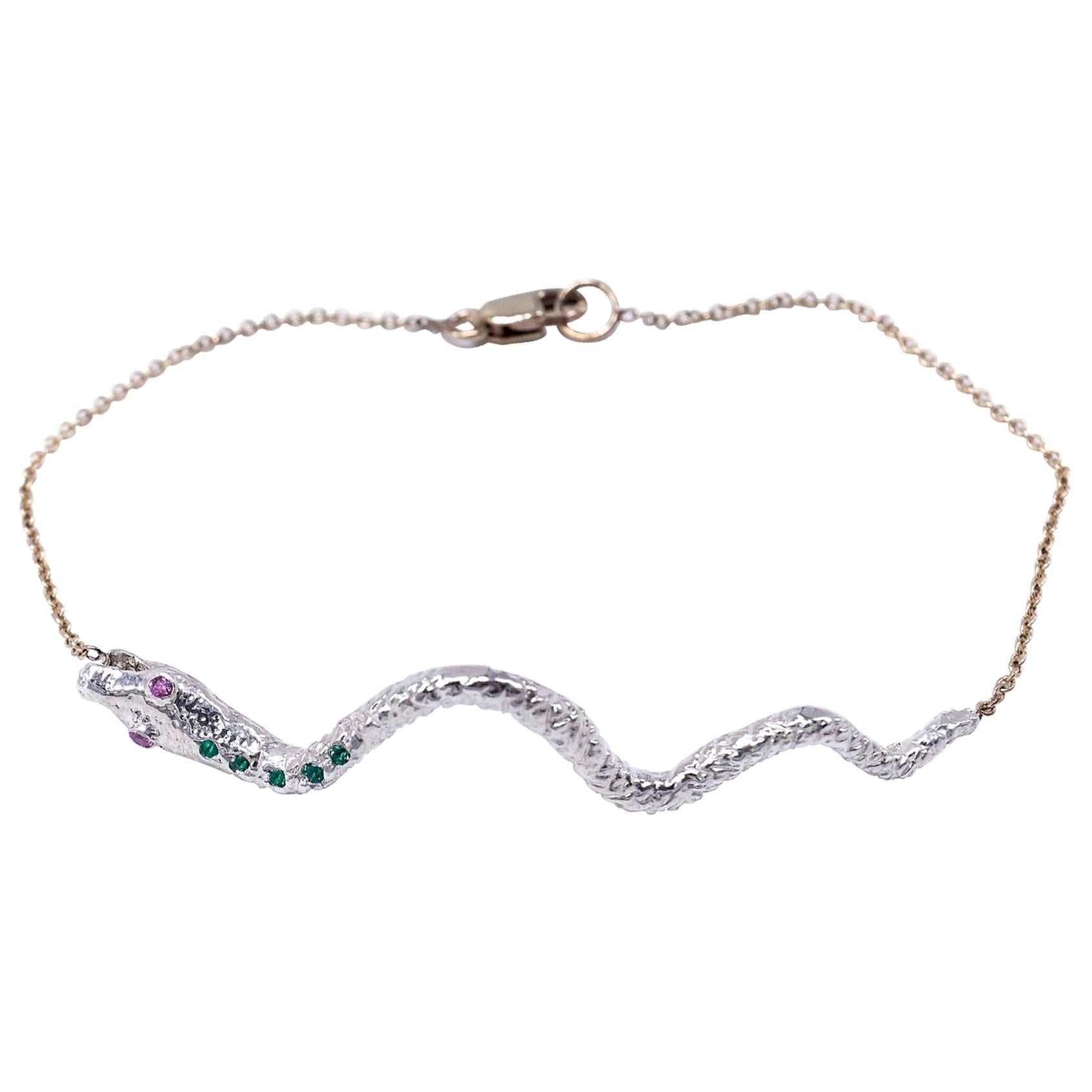 Emerald Pink Sapphire Snake Bracelet Sterling Silver Gold Tone Chain J Dauphin