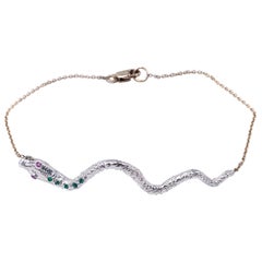 Emerald Pink Sapphire Snake Bracelet Sterling Silver Gold Tone Chain J Dauphin