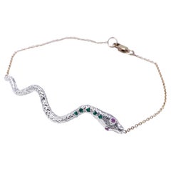 Emerald Pink Sapphire Snake Gold Silver Link Chain Bracelet J Dauphin