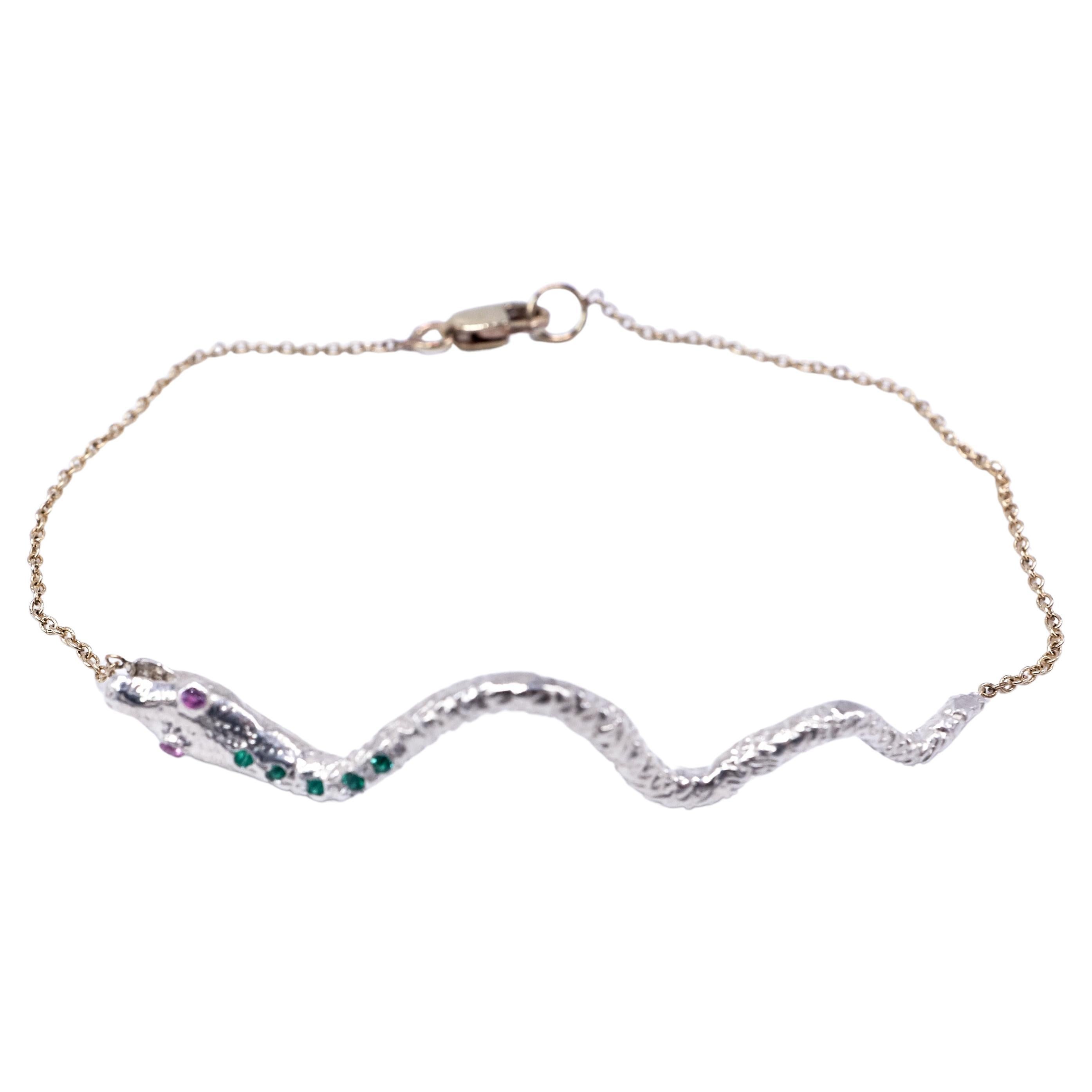Emerald Pink Sapphire Snake Gold Silver Link Chain Bracelet J Dauphin For Sale
