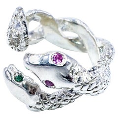 Emerald Pink Sapphire Snake Ring Sterling Silver Cocktail Ring J Dauphin
