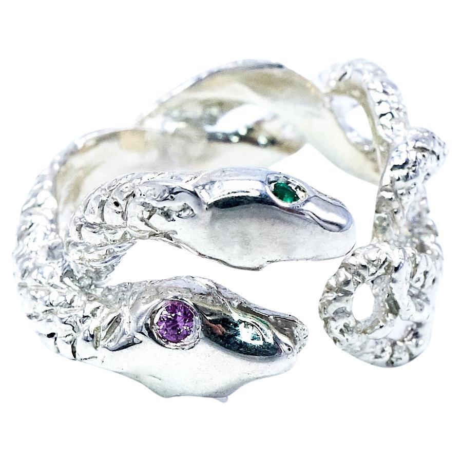 Emerald Pink Sapphire Snake Ring Sterling Silver Statement Cocktail J Dauphin For Sale