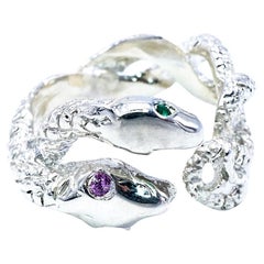 Emerald Pink Sapphire Snake Ring Sterling Silver Statement Cocktail J Dauphin