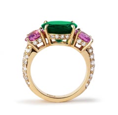 Emerald, Pink Sapphires and Diamonds Valadier Ring