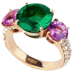 Emerald, Pink Sapphires and Diamonds Valadier Ring