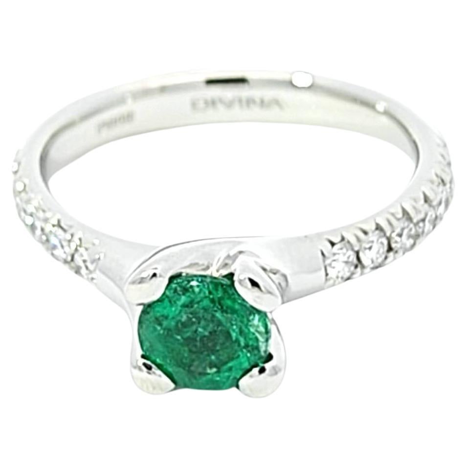Emerald Platinum 950 Ring with Natural White Diamonds For Sale