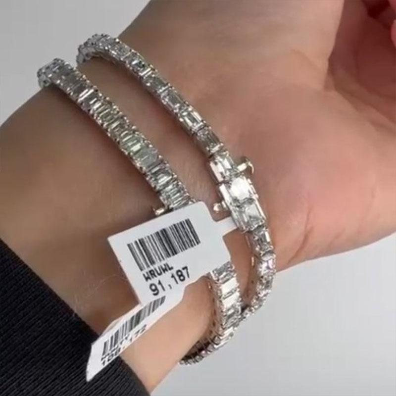 Pulsera Esmeralda Platino Oro Blanco 18K Diamantes Corte esmeralda en venta