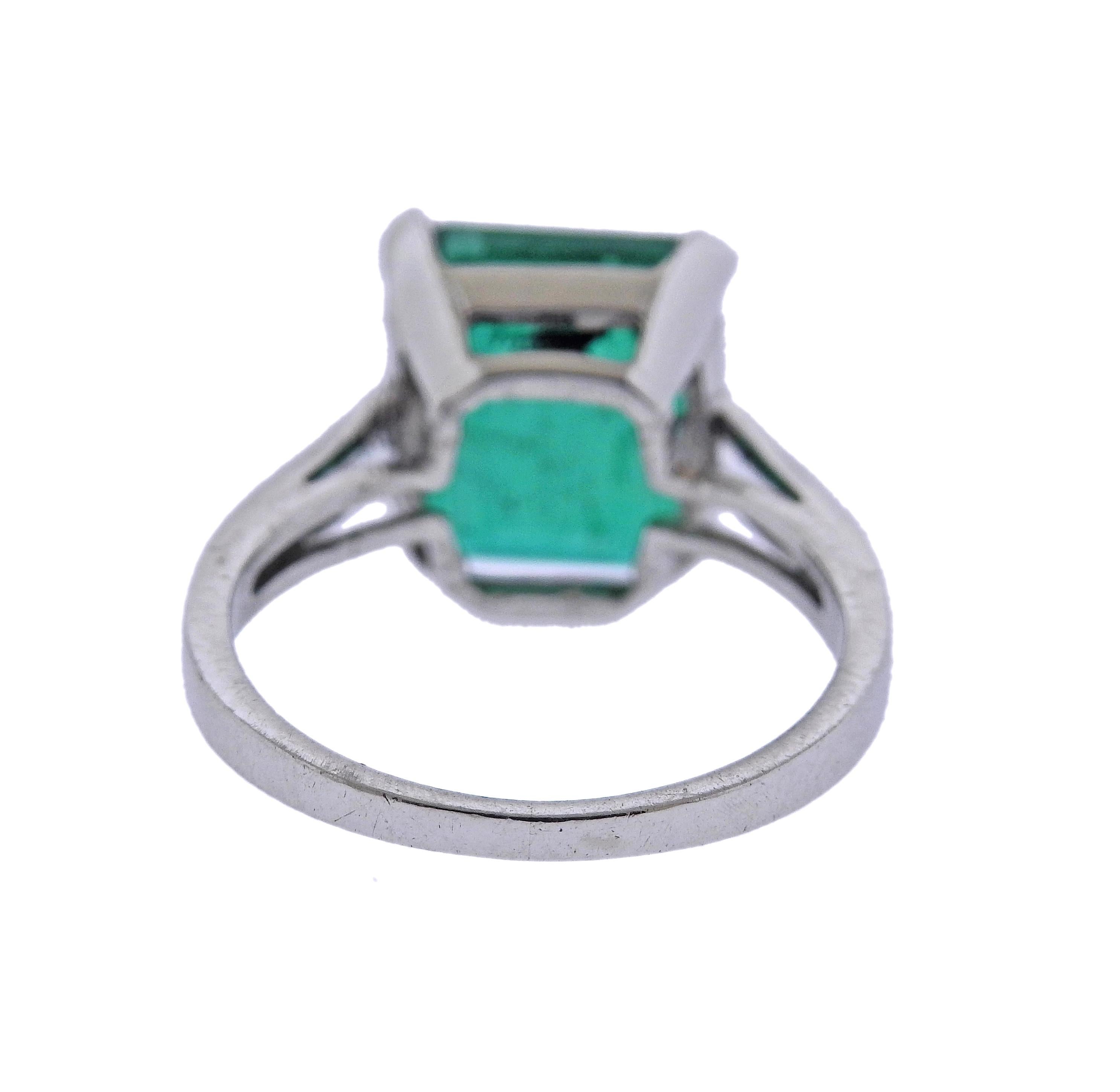 Emerald Cut Emerald Platinum Diamond Ring For Sale