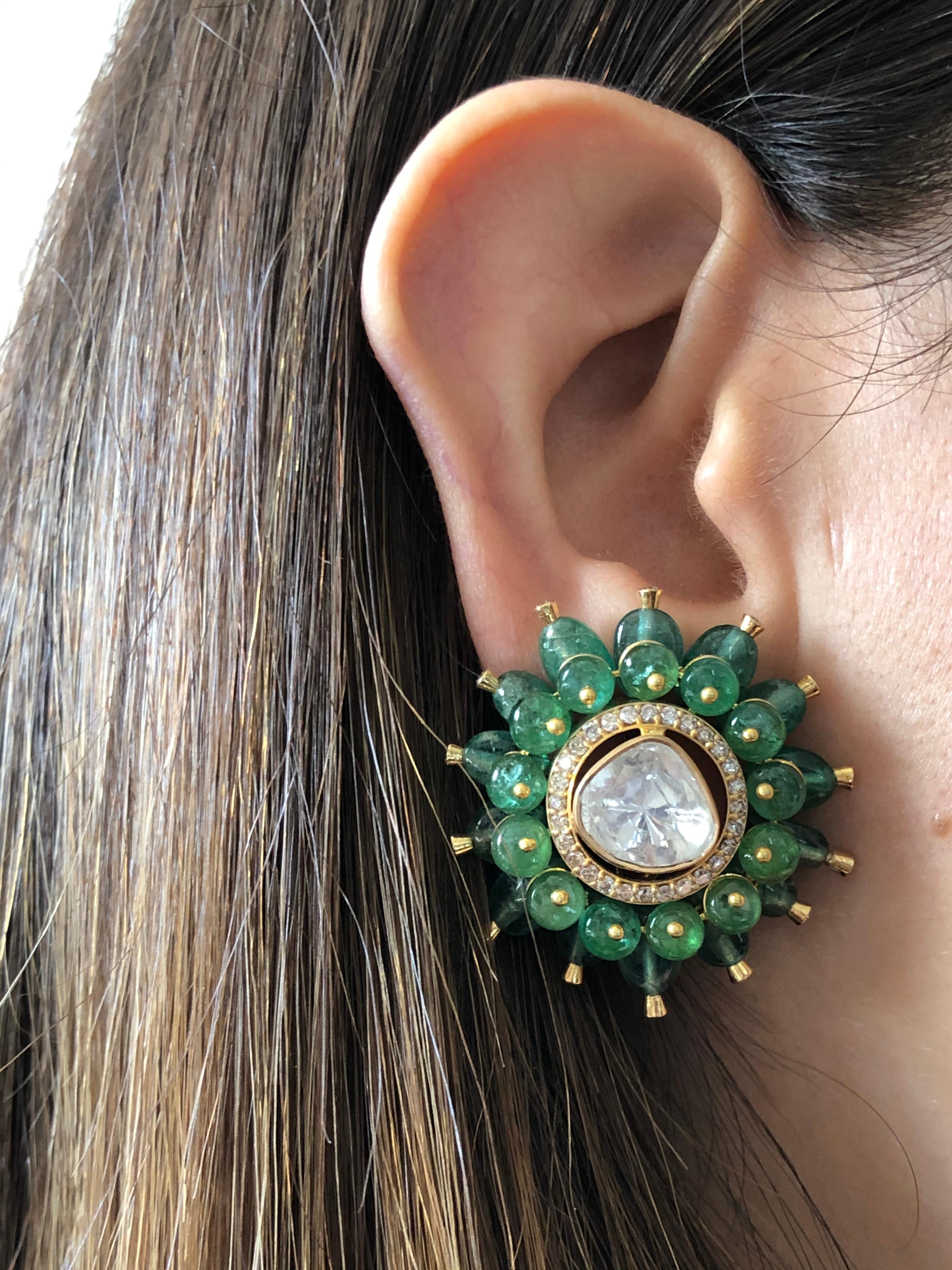 Our eternal Flower earrings in emerald and diamond are a beautiful addition to your collection, and very much suited to any sweet dinner dates or spring soiree 

Diamonds- 2.50 carats 
Emerald- 36.94 carats 
Gold- 19.390 grams 18k
Item Code: