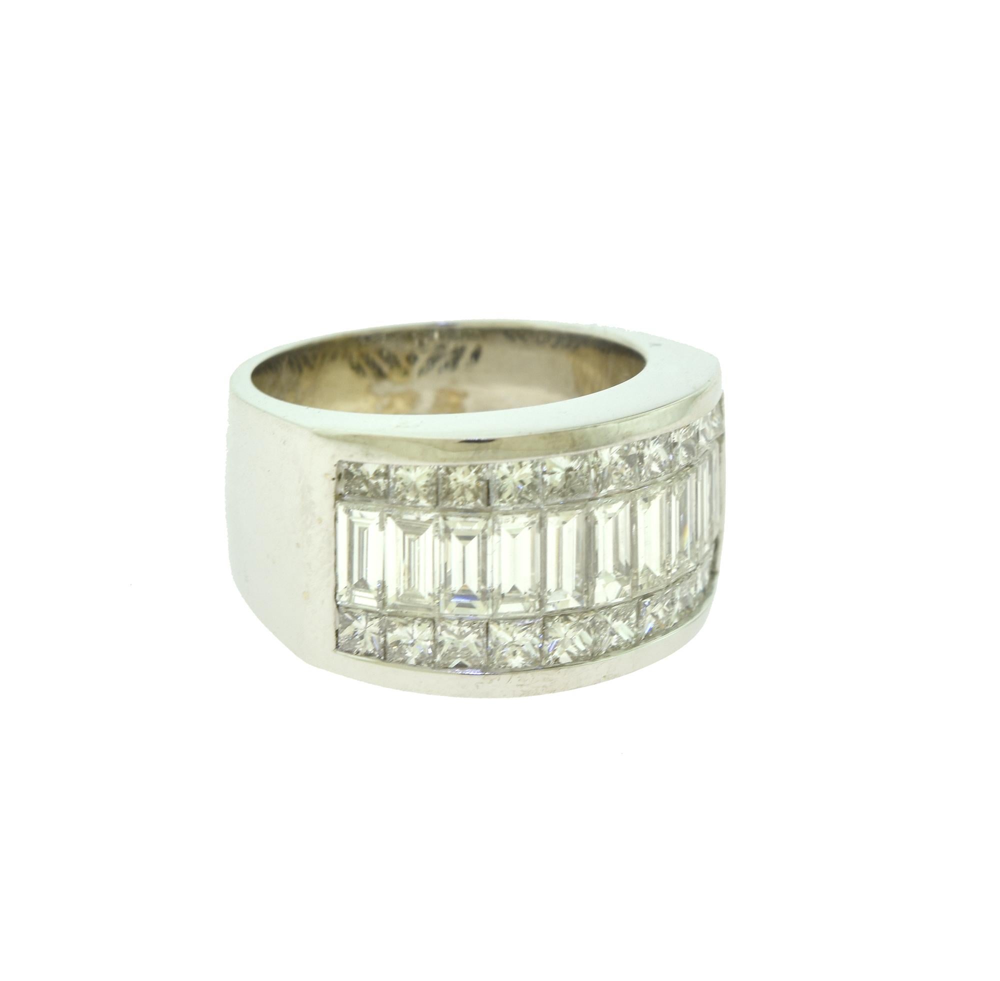 Emerald/Princess Cut Diamond White Gold Eternity Band Ring In Good Condition In Miami, FL