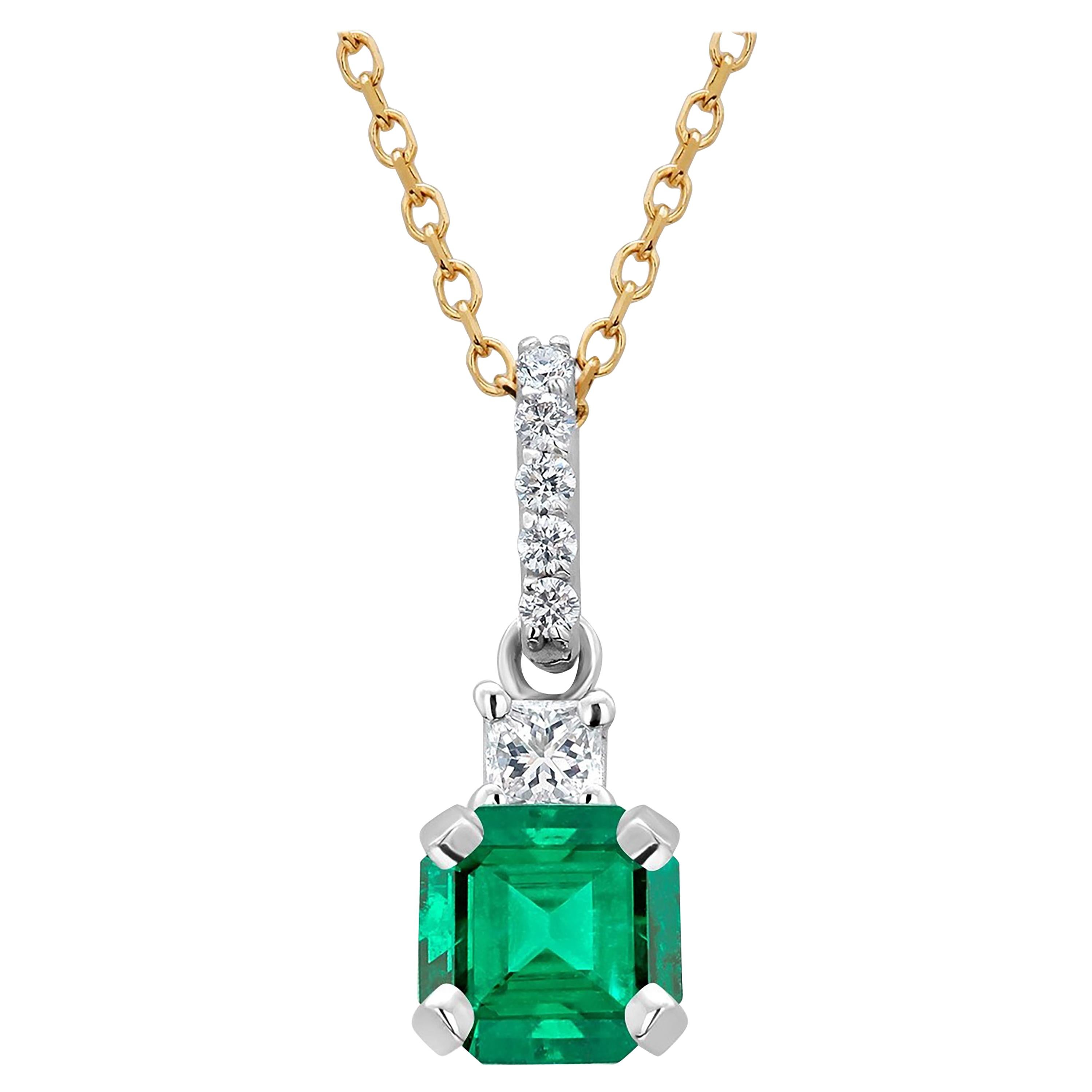 Emerald Princess Diamond and Diamond Bail Gold Drop Pendant Necklace