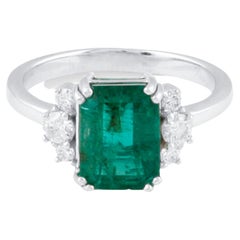 Emerald Rectangle and Diamond Ring in 18K White Gold
