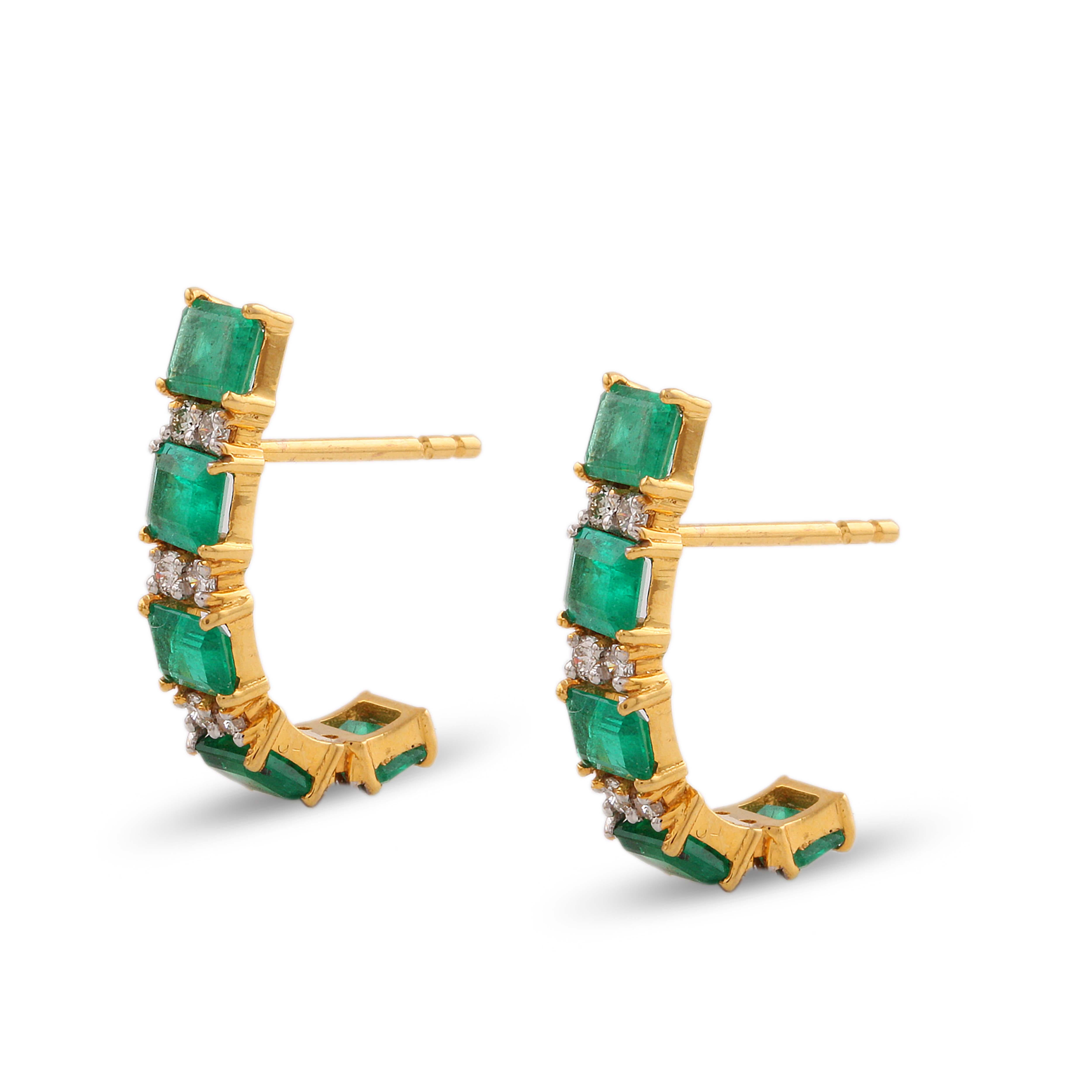 Tresor Beautiful Earring feature 2.40 carats of Emerald and 0.25 carats of Diamond. The Earring is an ode to the luxurious yet classic beauty with sparkly gemstones and feminine hues. Their contemporary and modern design make them perfect and