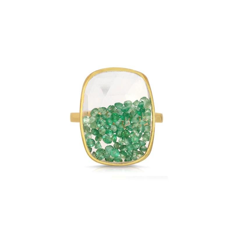 Emerald Cut Emerald Rectangle Glitter Globe Ring For Sale