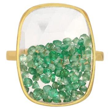 Emerald Rectangle Glitter Globe Ring For Sale