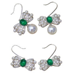 【Vine Symphony】Emerald Ribbon South Sea & Akoya Pearl Convertible Earrings