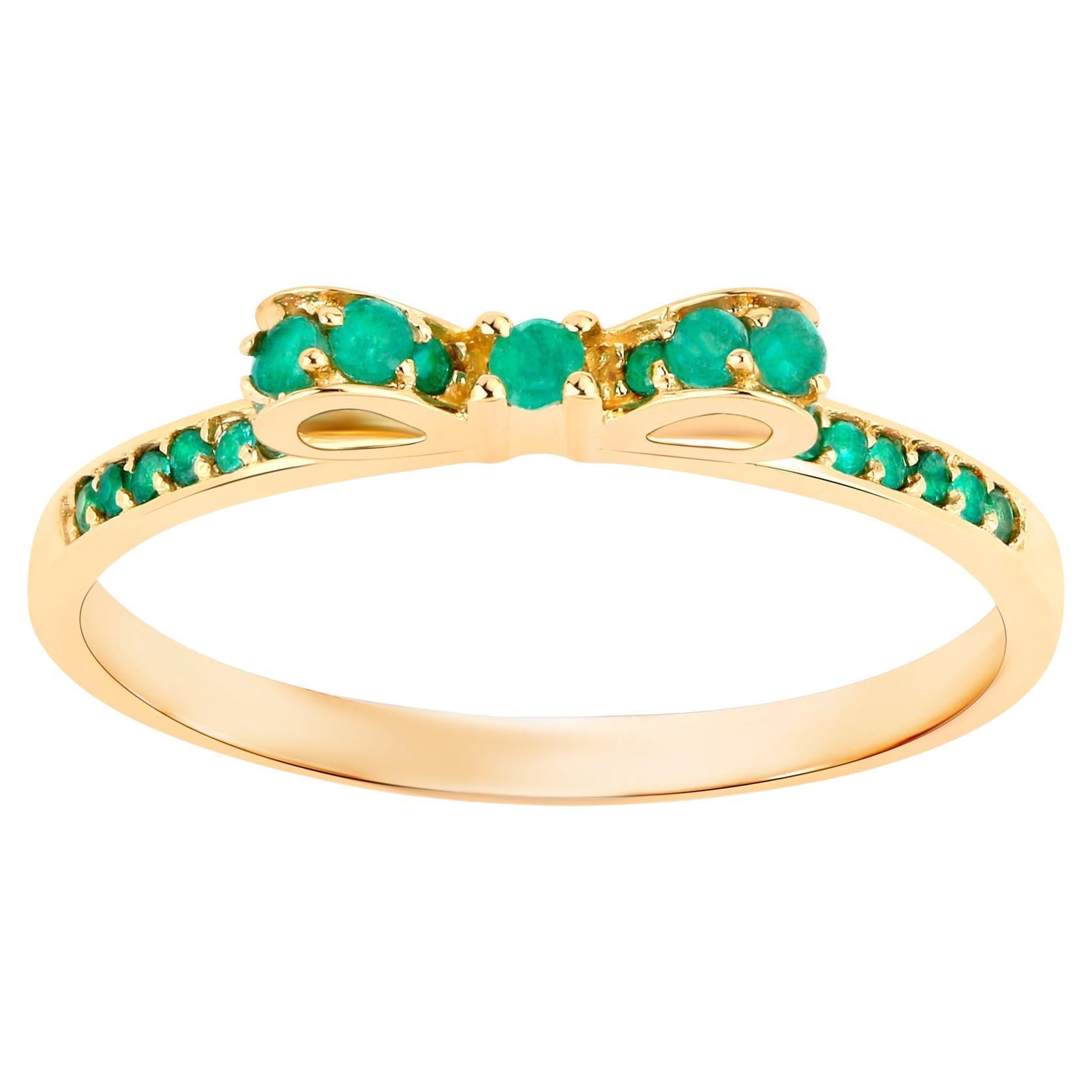 Emerald Ribbon Ring 0.28 Carats 14K Yellow Gold For Sale