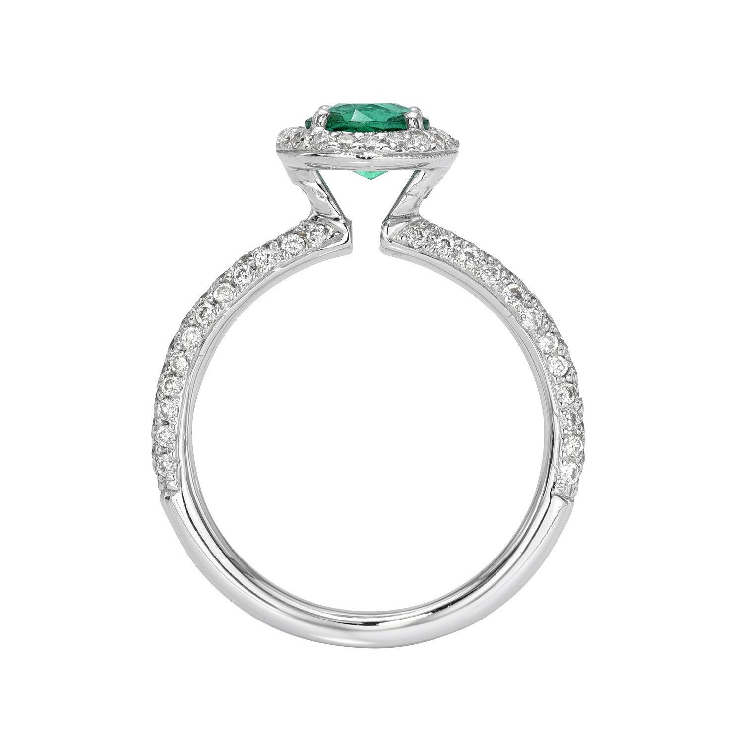 Contemporary Emerald Ring 0.77 Carat Round Engagement Ring For Sale