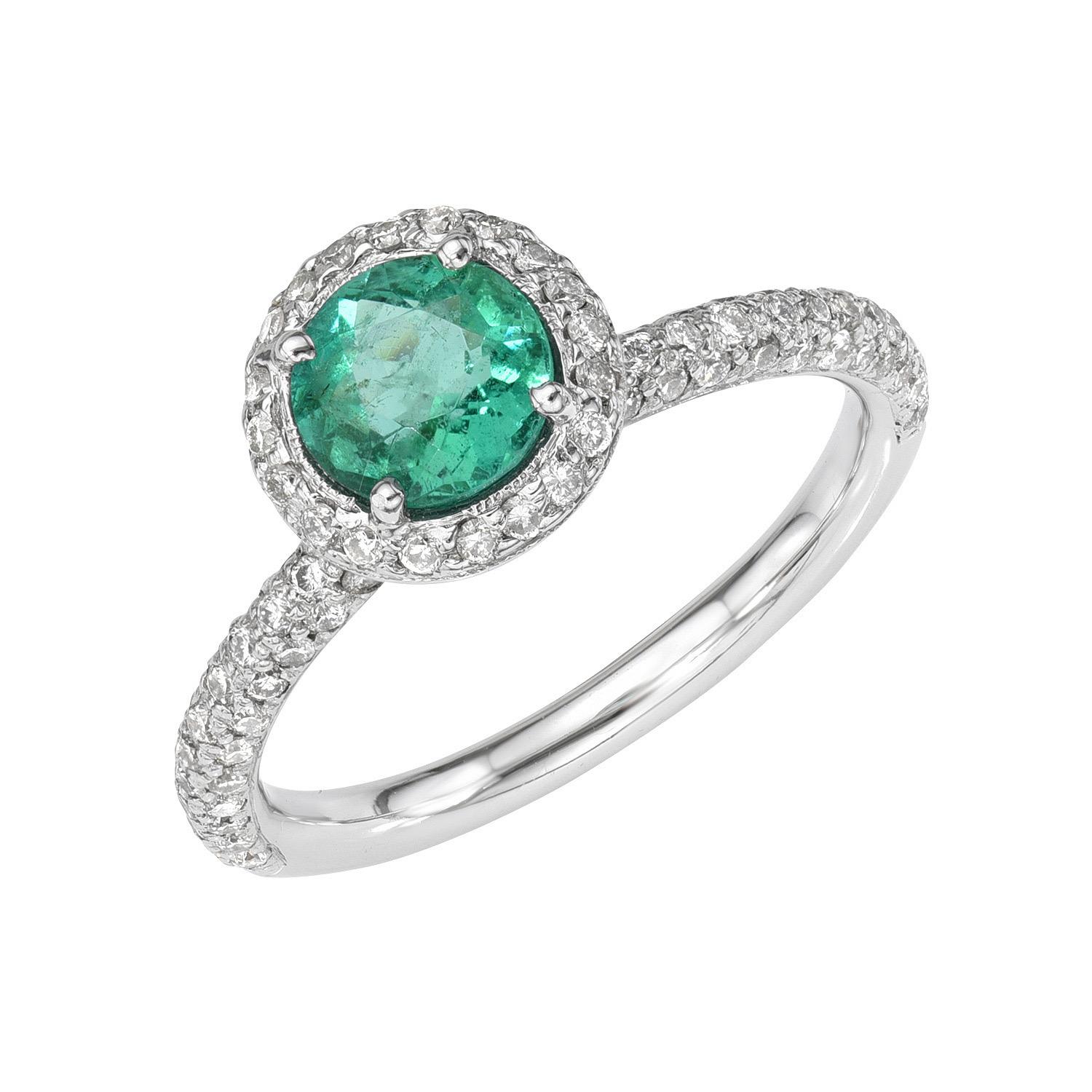 Round Cut Emerald Ring 0.77 Carat Round Engagement Ring For Sale